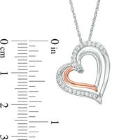 Lab-Created White Sapphire Tilted Double Heart Pendant in Sterling Silver and 10K Rose Gold|Peoples Jewellers