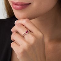 Heart-Shaped Lab-Created Ruby and 0.04 CT. T.W. Diamond Chevron Split Shank Ring in Sterling Silver and 10K Rose Gold|Peoples Jewellers