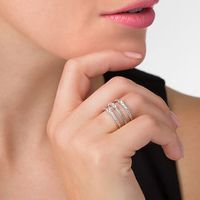 Lab-Created White Sapphire and Textured Triple Row Open Shank Ring in Sterling Silver|Peoples Jewellers