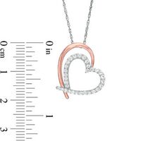 Lab-Created White Sapphire Tilted Double Heart Outline Pendant in Sterling Silver and 10K Rose Gold|Peoples Jewellers