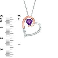 6.0mm Amethyst and 0.04 CT. T.W. Diamond Tilted Loop Heart Pendant in Sterling Silver and 10K Rose Gold|Peoples Jewellers