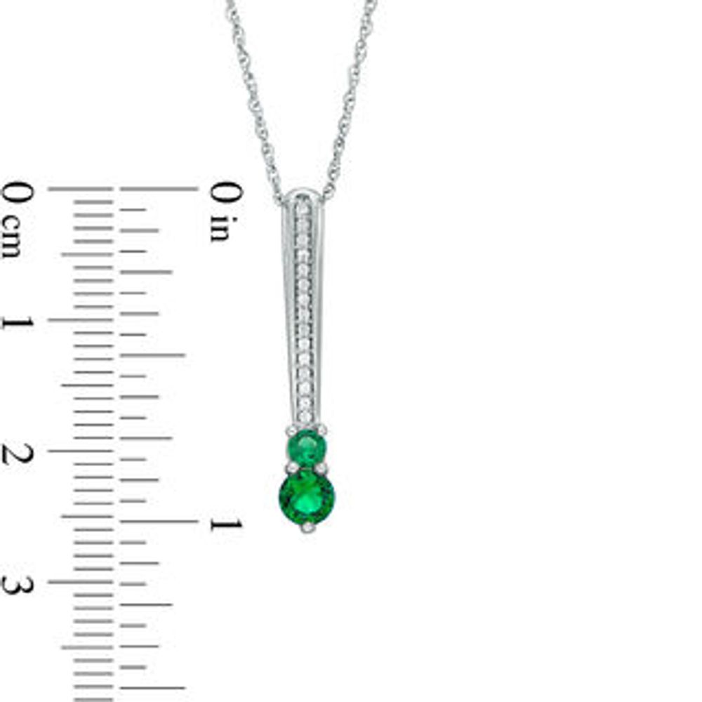 Lab-Created Emerald and White Sapphire Bar Drop Pendant in Sterling Silver|Peoples Jewellers