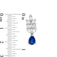 Pear-Shaped Lab-Created Blue and Marquise White Sapphire Leaf Drop Earrings in 10K White Gold|Peoples Jewellers