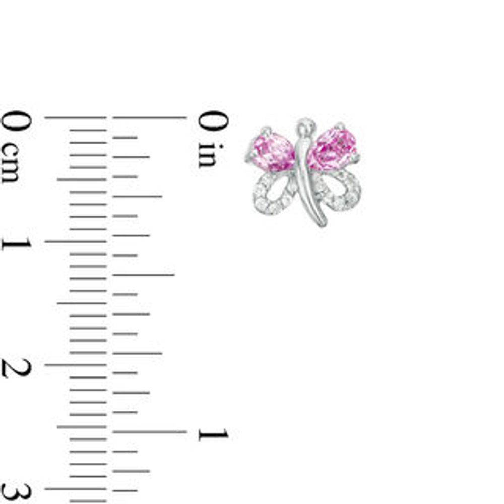 Pear-Shaped Lab-Created Pink and White Sapphire Butterfly Stud Earrings in Sterling Silver|Peoples Jewellers