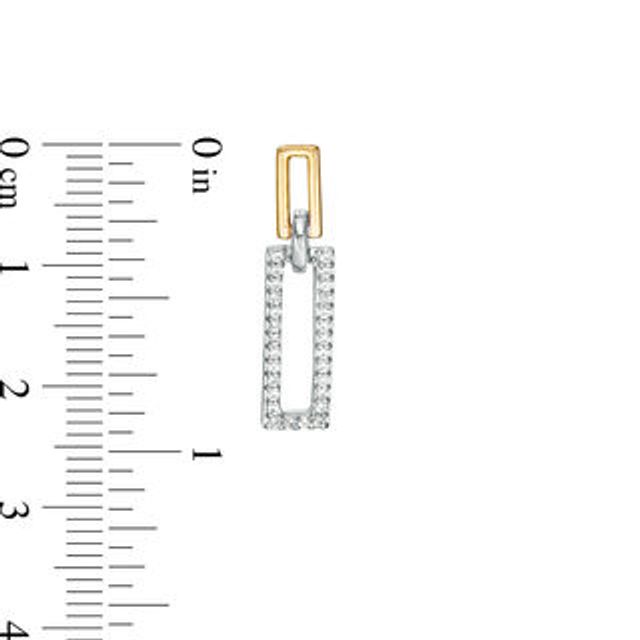 Lab-Created White Sapphire Open Double Rectangle Link Drop Earrings in Sterling Silver and 10K Gold|Peoples Jewellers