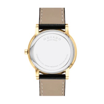Men's Movado Museum® Classic Gold-Tone PVD Strap Watch with Black Dial (Model: 0607271)|Peoples Jewellers