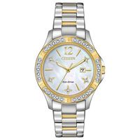 Ladies' Citizen Eco-Drive® Elektra Diamond Accent Two-Tone Watch with Mother-of-Pearl Dial (Model: EW2514-59D)|Peoples Jewellers