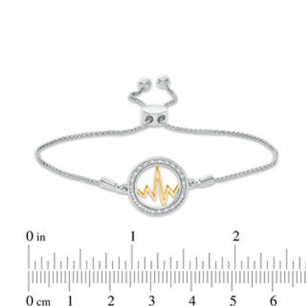 0.066 CT. T.W. Diamond Open Circle Heartbeat Bolo Bracelet in Sterling Silver and 10K Gold - 9.5"|Peoples Jewellers