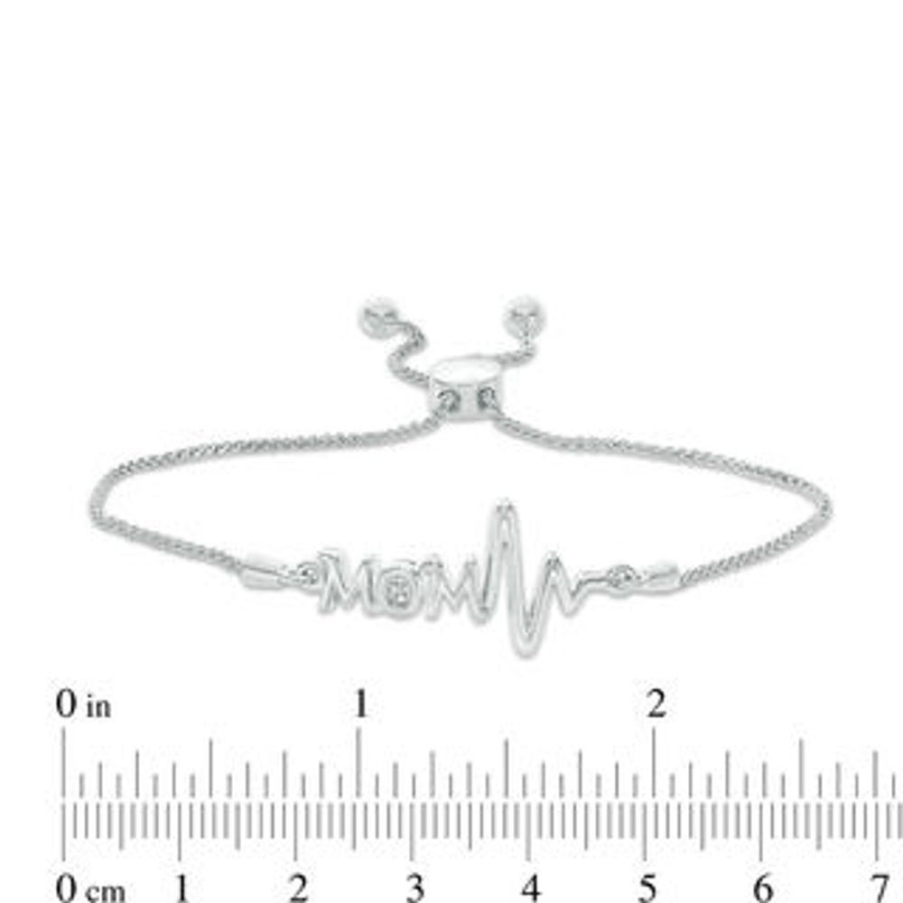 Diamond Accent "MOM" Heartbeat Bolo Bracelet in Sterling Silver - 9.5"|Peoples Jewellers