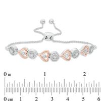 0.37 CT. T.W. Diamond Alternating Circle and Sideways Heart Bolo Bracelet in Sterling Silver and 10K Rose Gold - 9.5"|Peoples Jewellers