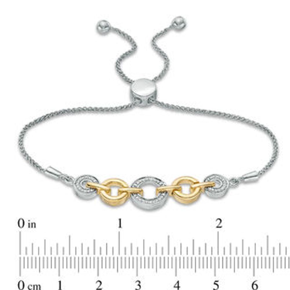 0.067 CT. T.W. Diamond Alternating Circles Bolo Bracelet in Sterling Silver and 10K Gold - 9.5"|Peoples Jewellers