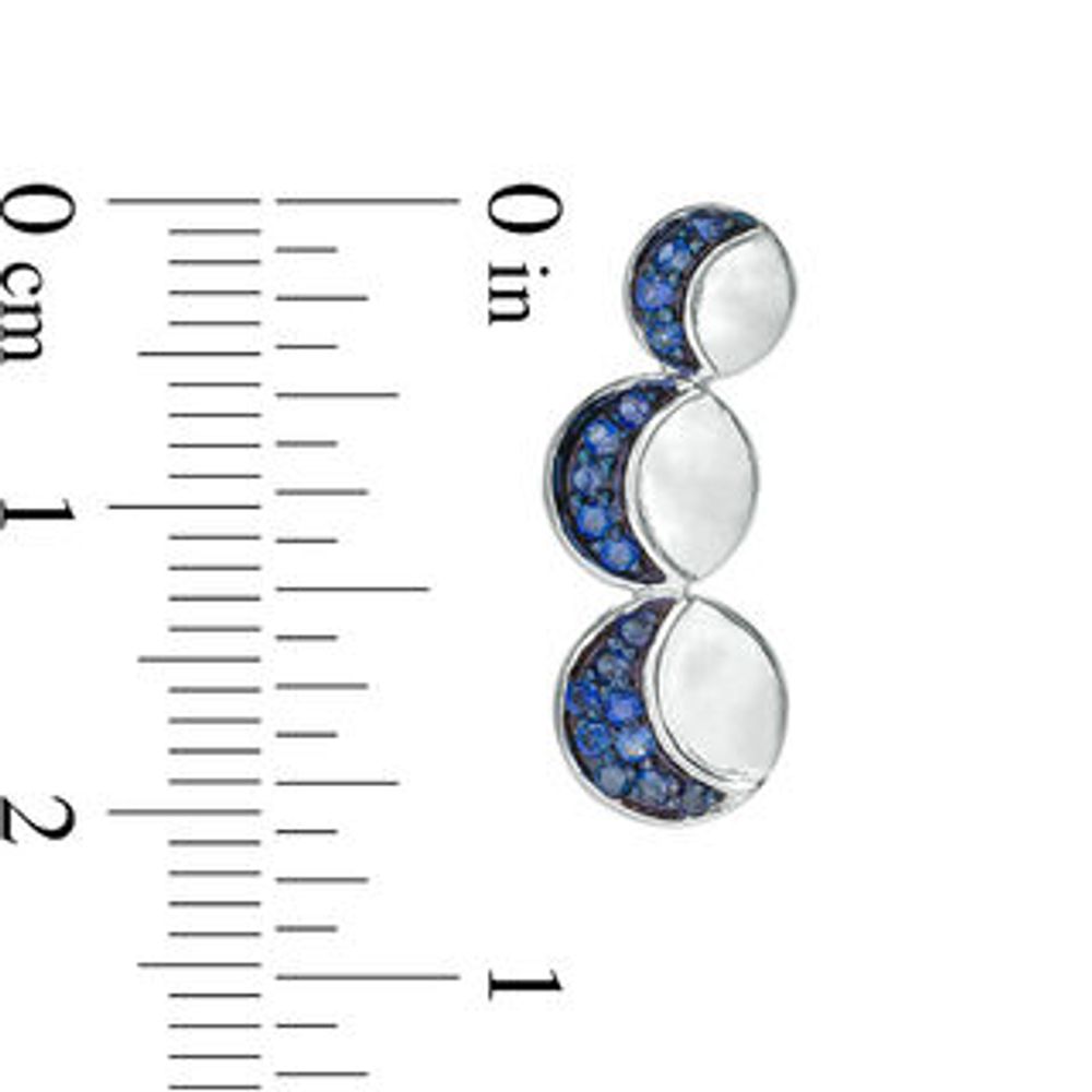 Lab-Created Blue Sapphire Crescent Three Moon Curved Crawler Earrings in Sterling Silver|Peoples Jewellers