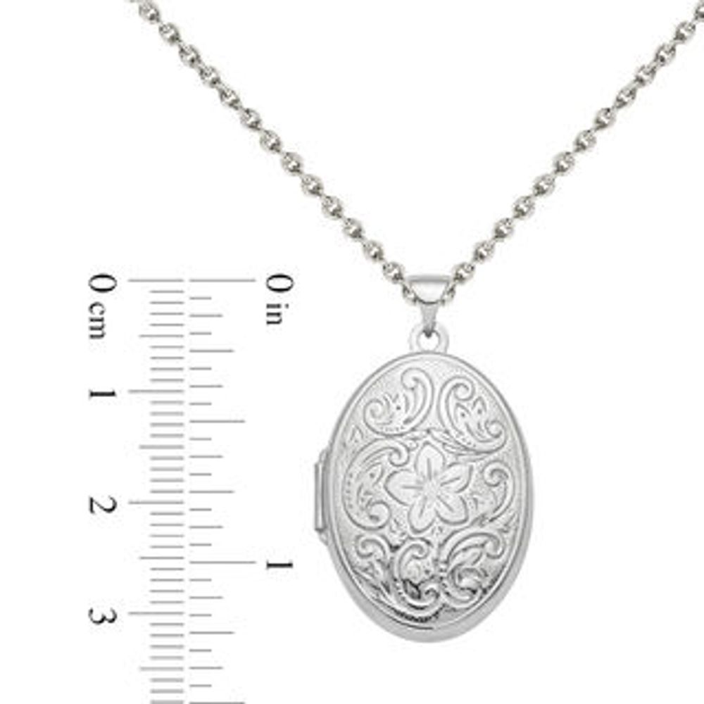 Flower-Pattern Oval Locket in Sterling Silver|Peoples Jewellers