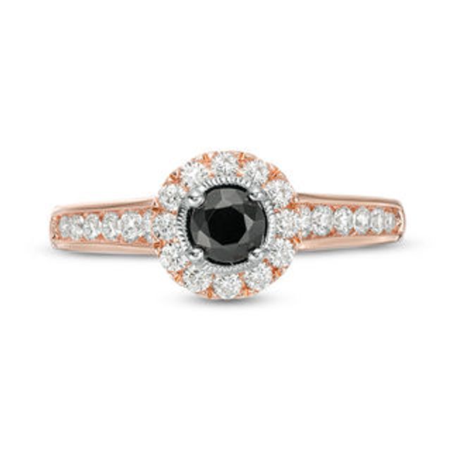 0.70 CT. T.W. Enhanced Black and White Diamond Frame Vintage-Style Engagement Ring in 14K Rose Gold|Peoples Jewellers