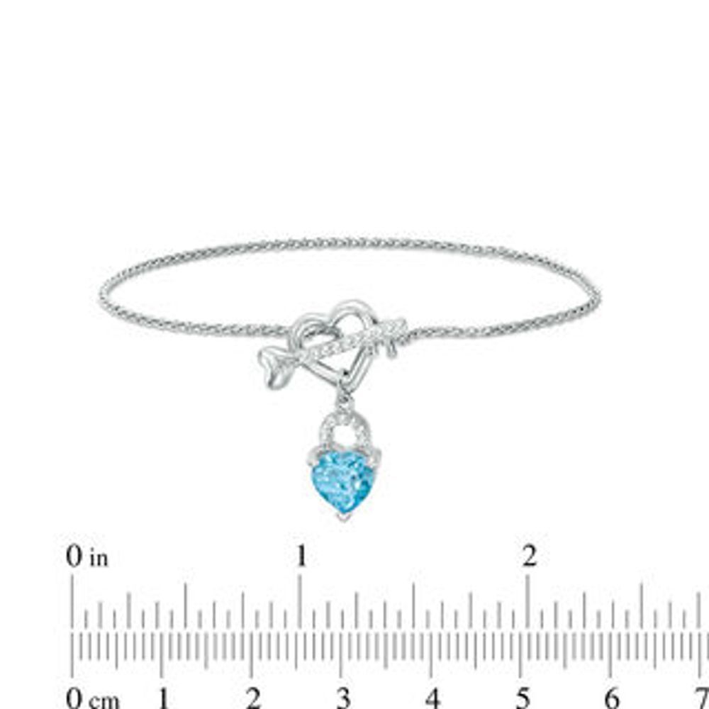 7.0mm Heart-Shaped Blue and White Topaz Lock with Key Toggle Bracelet in Sterling Silver  - 7.25"|Peoples Jewellers