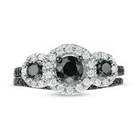 0.91 CT. T.W. Enhanced Black and White Diamond Frame Three Stone Bridal Set in 10K White Gold|Peoples Jewellers