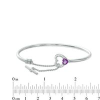 2.5mm Flex Bangle with 5.0mm Amethyst and White Topaz Double Heart Toggle Clasp in Sterling Silver|Peoples Jewellers