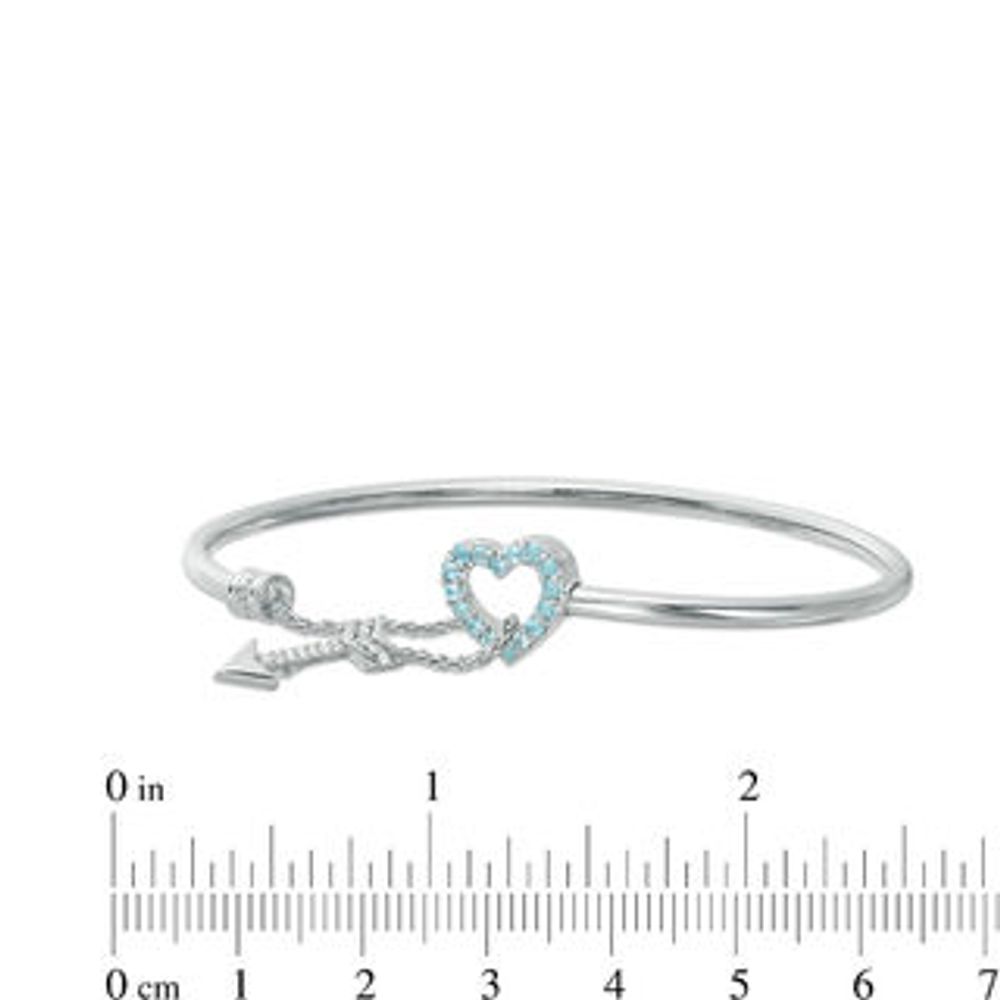 2.5mm Flex Bangle with Blue and White Topaz Heart and Arrow Toggle Clasp in Sterling Silver|Peoples Jewellers