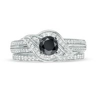 0.70 CT. T.W. Enhanced Black and White Diamond Bypass Bridal Set in 10K White Gold|Peoples Jewellers