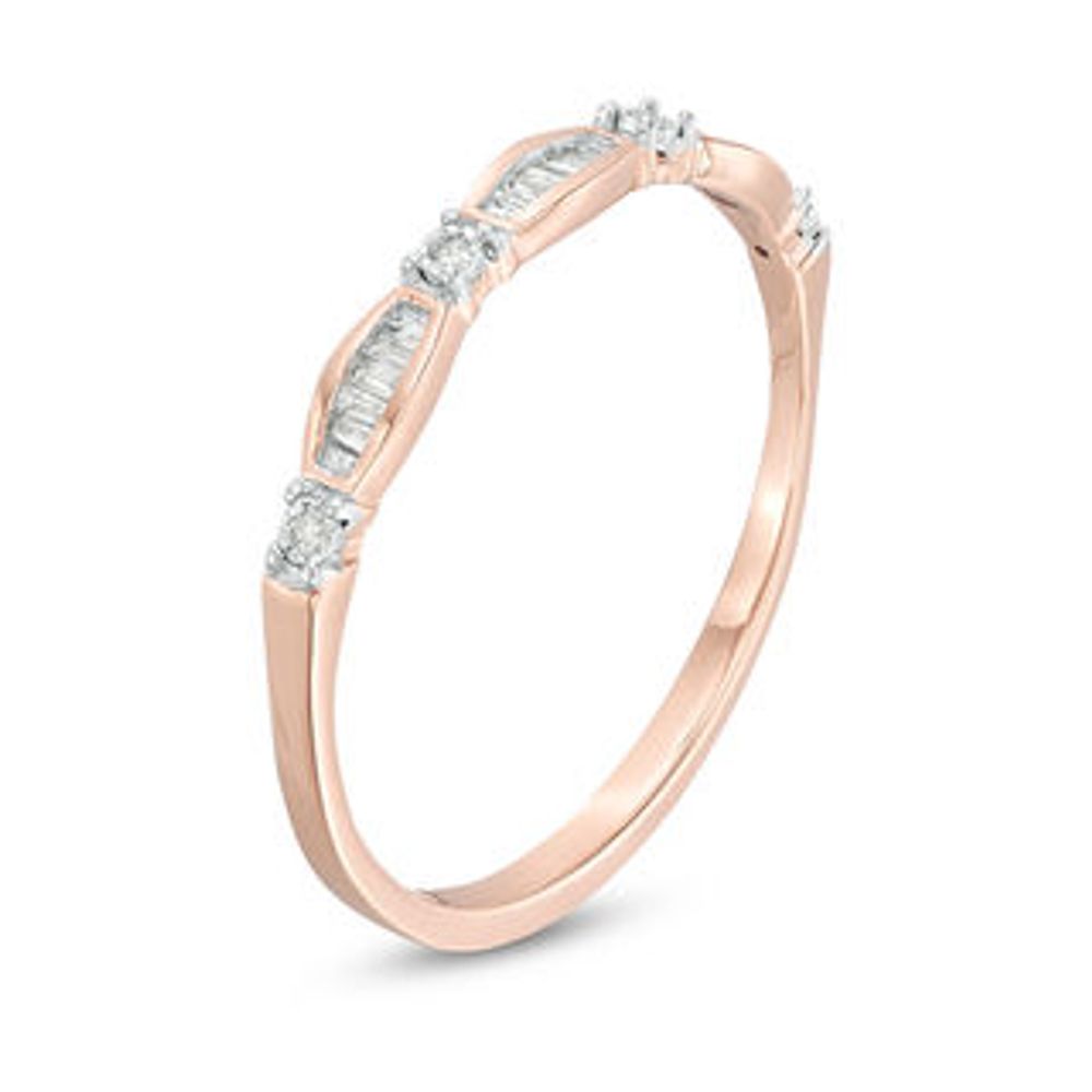 0.05 CT. T.W. Baguette and Round Diamond Station Band in 10K Rose Gold|Peoples Jewellers