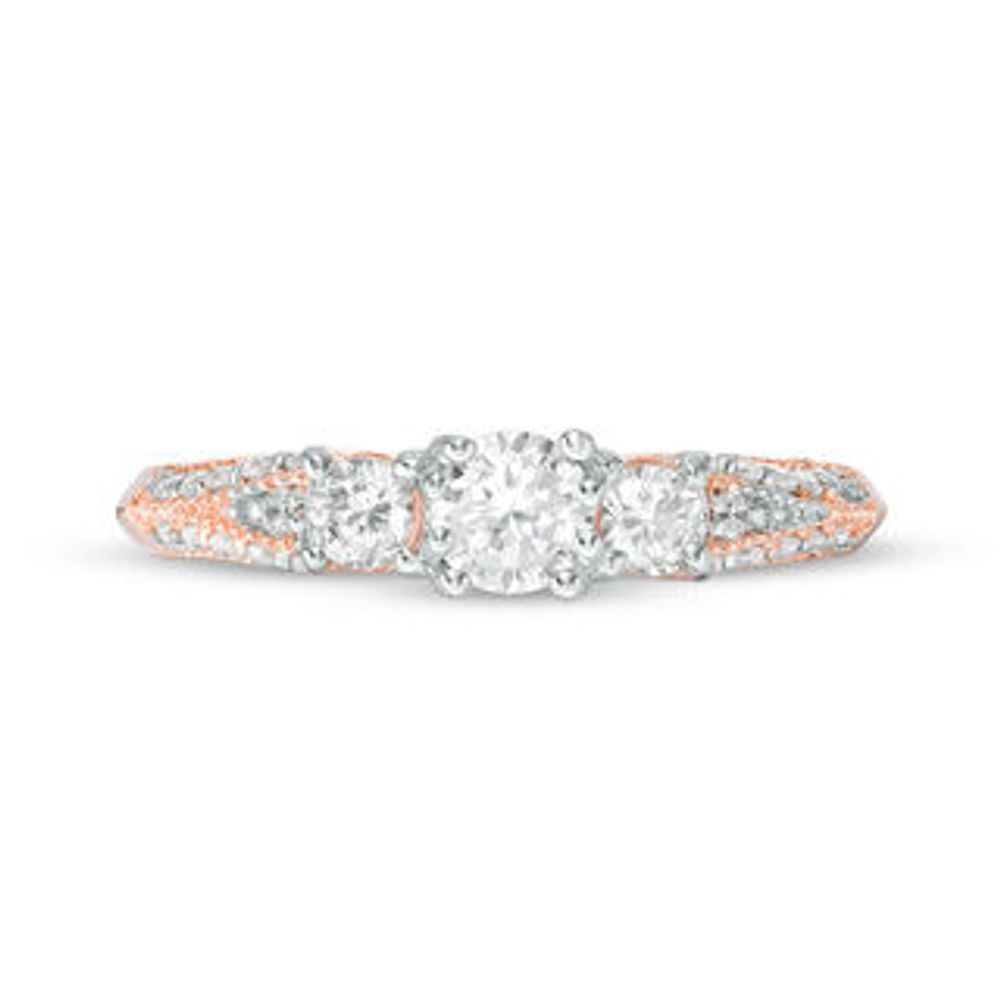 0.75 CT. T.W. Diamond Three Stone V-Sides Vintage-Style Engagement Ring in 10K Rose Gold|Peoples Jewellers