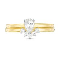 Pear-Shaped Lab-Created White Sapphire Halo Bridal Set in Sterling Silver with 14K Gold Plate|Peoples Jewellers