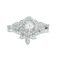 5.0mm Lab-Created White Sapphire Floral Bridal Set in Sterling Silver|Peoples Jewellers