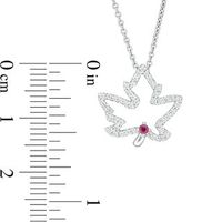 Peoples 100-Year Anniversary Ruby and 0.18 CT. T.W. Diamond Maple Leaf Pendant in Sterling Silver|Peoples Jewellers