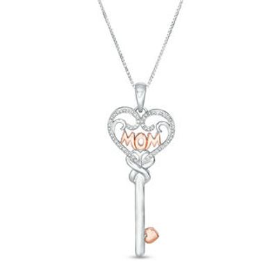0.09 CT. T.W. Diamond "MOM" Heart-Top Key Pendant in Sterling Silver and 10K Rose Gold|Peoples Jewellers