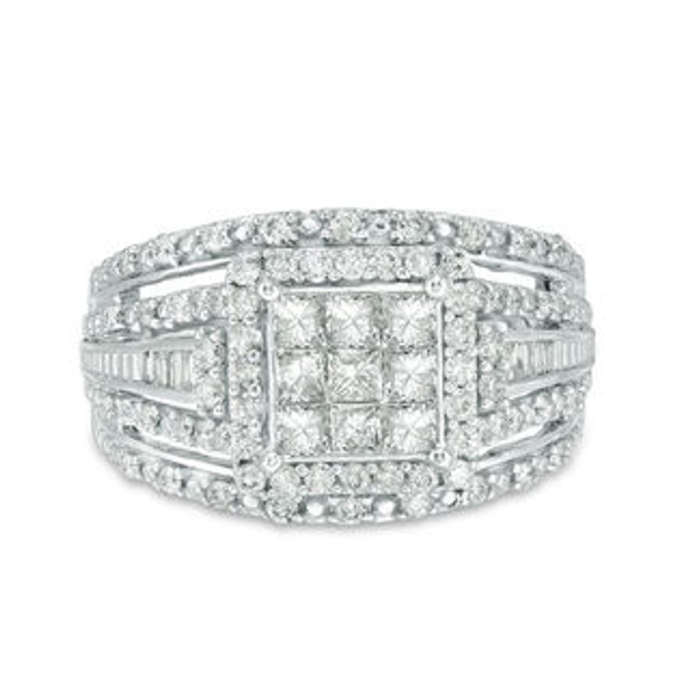 1.00 CT. T.W. Princess-Cut Composite Diamond Frame Multi-Row Engagement Ring in 10K Gold|Peoples Jewellers