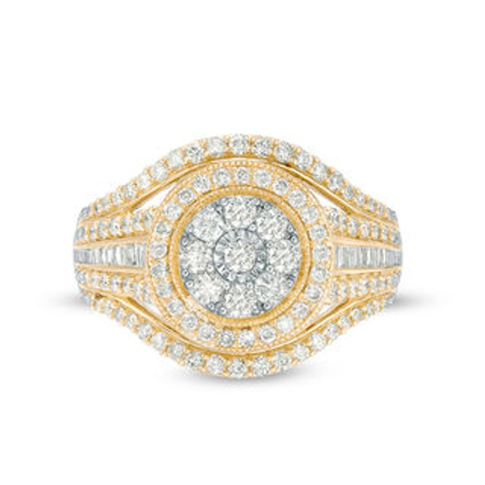 1.00 CT. T.W. Composite Diamond Double Frame Vintage-Style Engagement Ring in 10K Gold|Peoples Jewellers