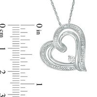 Diamond Accent Tilted Double Heart Outline Pendant in Sterling Silver|Peoples Jewellers