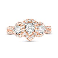 0.70 CT. T.W. Diamond Past Present Future® Pear-Shaped Frame Twist Engagement Ring in 10K Rose Gold|Peoples Jewellers