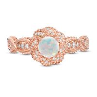 4.8mm Lab-Created Opal and 0.18 CT. T.W. Diamond Frame Ring in Sterling Silver with 14K Rose Gold Plate|Peoples Jewellers