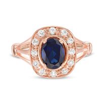 Oval Lab-Created Blue and White Sapphire Frame Ring in Sterling Silver with 14K Rose Gold Plate|Peoples Jewellers