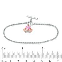 Heart-Shaped Lab-Created Pink and White Sapphire Crown Toggle Bracelet in Sterling Silver and 10K Rose Gold - 7.25"|Peoples Jewellers