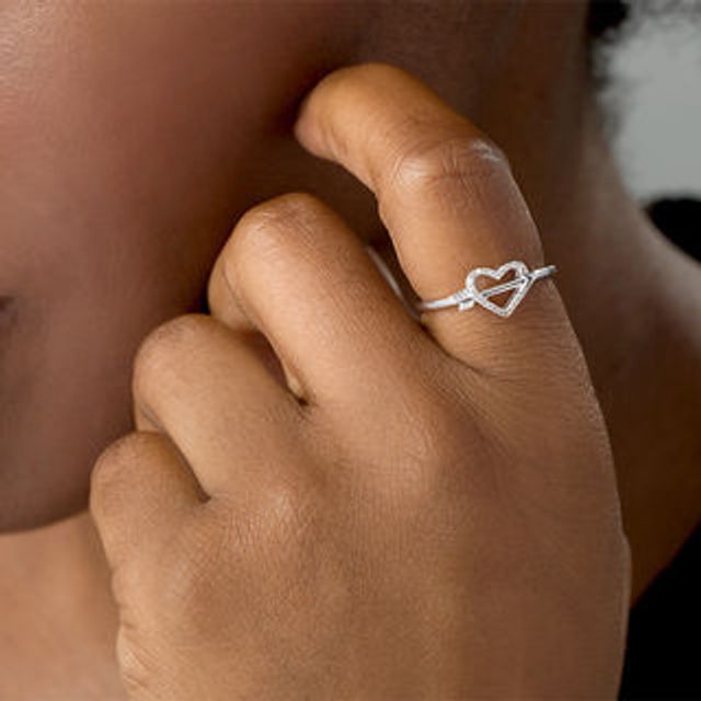 Peoples 0.05 CT. T.W. Diamond Shooting Arrow and Heart Outline Ring in  Sterling Silver, Peoples Jewellers