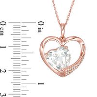 10.0mm Lab-Created White Sapphire and 0.08 CT. T.W. Diamond Heart Pendant in 10K Rose Gold|Peoples Jewellers