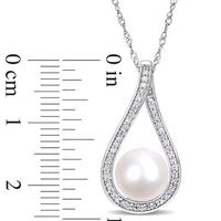 9.0-9.5mm Freshwater Cultured Pearl and 0.18 CT. T.W. Diamond Open Teardrop Frame Pendant in 14K White Gold-17"|Peoples Jewellers