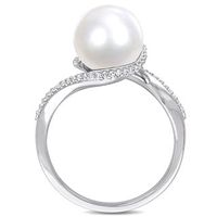 9.0-9.5mm Freshwater Cultured Pearl and 0.15 CT. T.W. Diamond Bypass Ring in 10K White Gold|Peoples Jewellers