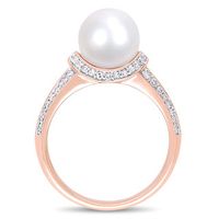 9.0-9.5mm Freshwater Cultured Pearl and 0.32 CT. T.W. Diamond Collared Ring in 10K Rose Gold|Peoples Jewellers