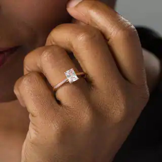 Octagonal Lab-Created White Sapphire Solitaire Ring in Sterling Silver with 18K Rose Gold Plate - Size 7|Peoples Jewellers