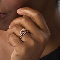 Marquise Lab-Created White Sapphire and 0.07 CT. T.W. Diamond Leaf Bypass Wrap Ring in 10K Rose Gold|Peoples Jewellers