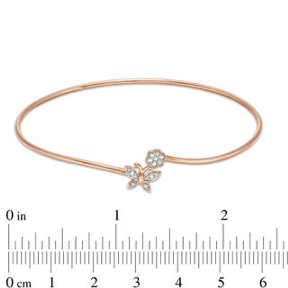 0.085 CT. T.W. Diamond Flower and Butterfly Bypass Open Flex Bangle in 10K Rose Gold|Peoples Jewellers