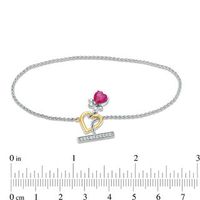 6.0mm Heart-Shaped Lab-Created Ruby and White Sapphire Paw Print Toggle Bracelet in Sterling Silver and 10K Gold - 7.25"|Peoples Jewellers