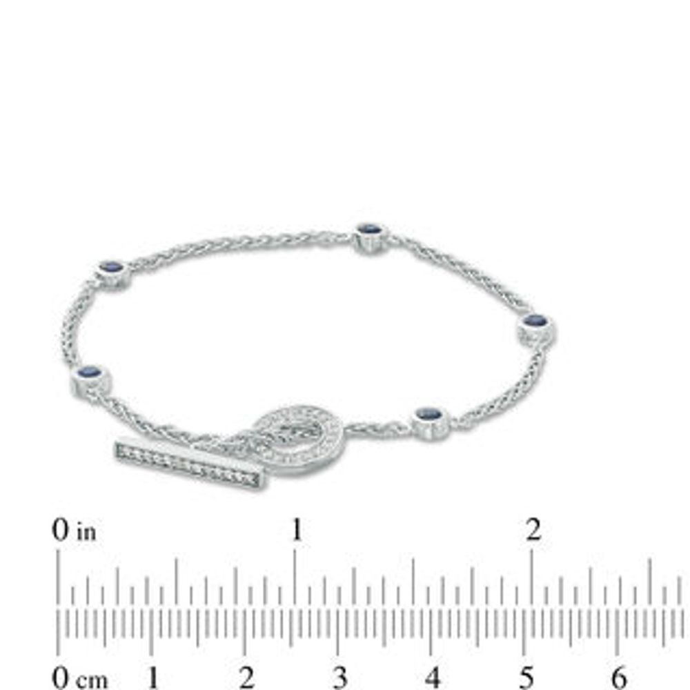 Lab-Created Blue and White Sapphire Station Toggle Bracelet in Sterling Silver - 7.25"|Peoples Jewellers