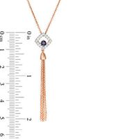 Lab-Created Blue and White Sapphire Cushion Frame Tassel Dangle Pendant in Sterling Silver with 14K Rose Gold Plate|Peoples Jewellers