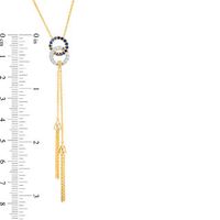 Lab-Created Blue and White Sapphire Interlocking Circles Double Tassel Necklace in Sterling Silver with 14K Gold Plate|Peoples Jewellers