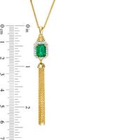 Emerald-Cut Lab-Created Emerald and White Sapphire Frame Tassel Dangle Pendant in Sterling Silver with 14K Gold Plate|Peoples Jewellers