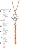 Lab-Created Emerald and White Sapphire Clover Frame Tassel Dangle Pendant in Sterling Silver with 14K Rose Gold Plate|Peoples Jewellers